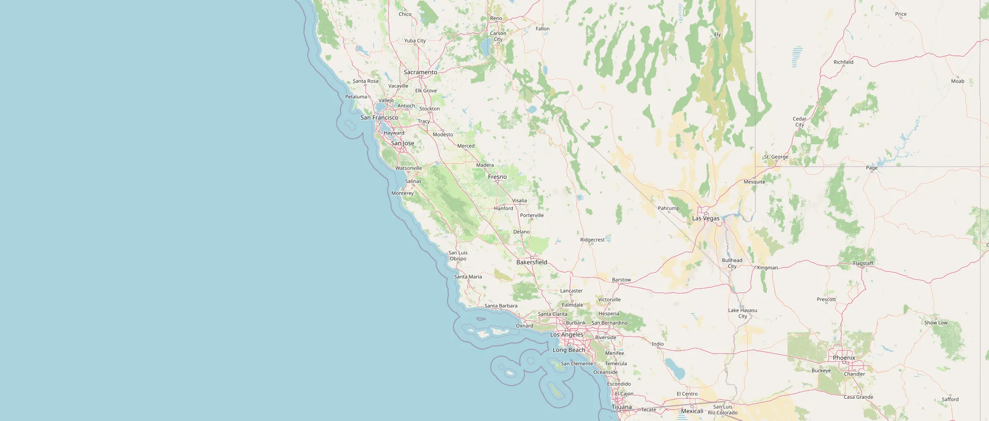 Map of California marking the locations of all 10 University of California campuses