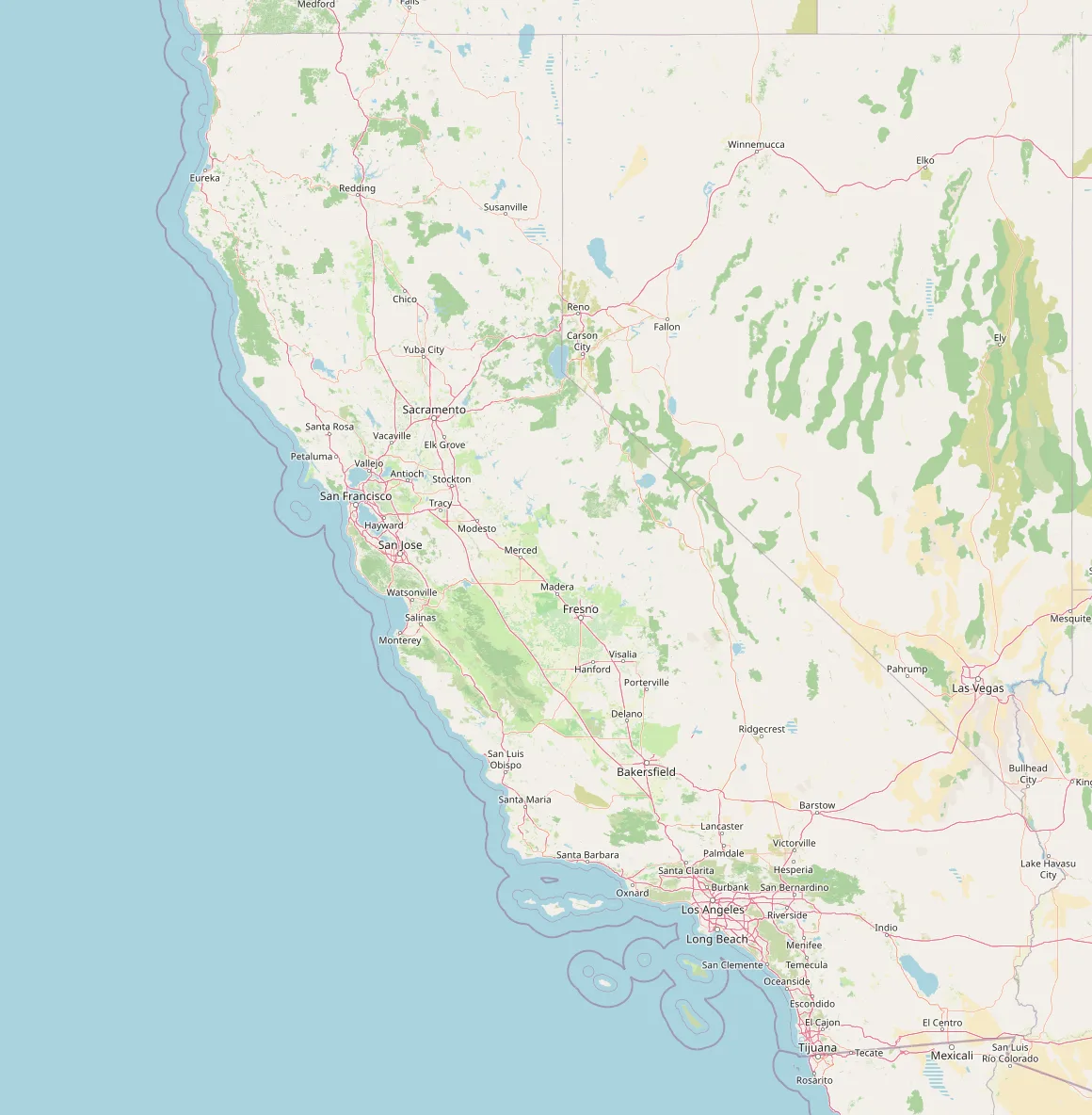 Map of California marking the locations of all 10 University of California campuses